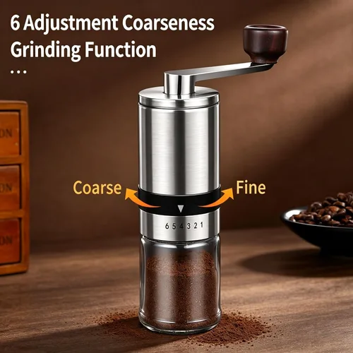 Miniatura 4 de Molinillo de café manual – 6 ajustes de grosor ajustables, molinillos de café de mano, molinillo de café manual portátil para olla Moka, prensa