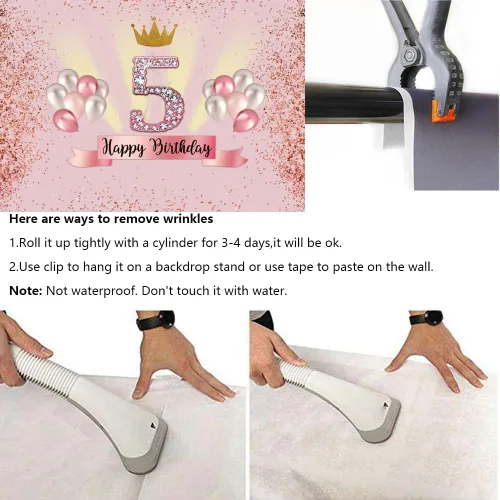 Miniatura 6 de Telón de fondo rosa de 6 x 4 pies para niñas, decoración de fiesta de cumpleaños de 5 años, pancarta para fotografía, baby shower, fondo de fotos