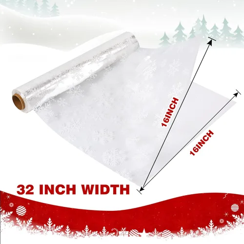 Miniatura 3 de Kolewo4ever Rollo de papel de envoltura de celofán de Navidad de 100 pies x 32 pulgadas, papel de regalo transparente con copos de nieve, bolsas