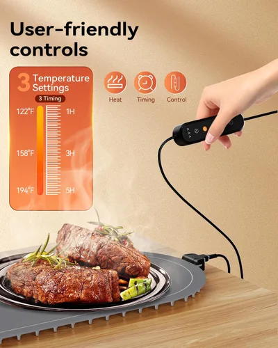 Miniatura 6 de Tapete de calentamiento para alimentos extra grande, 36 x 15 pulgadas, tapete de calentamiento de alimentos con almohadilla aislante de calor, Gris