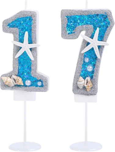Miniatura 12 de Vela de cumpleaños número 0 3D número 0 para decoración de pastel para niños y niñas, niños pequeños bajo el océano, tema azul mar, fiesta