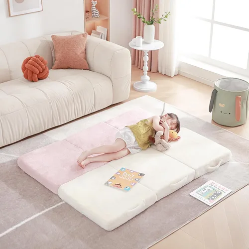 Miniatura 9 de Colchón plegable para niños, lavable para niños pequeños, tapete triple plegable para siesta para dormir, guardería, sofá cama con bolsa