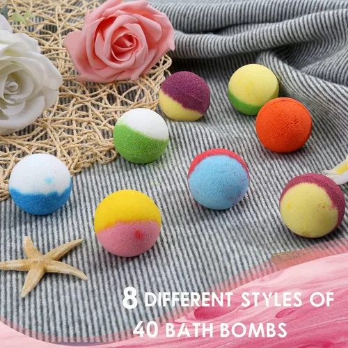 Miniatura 2 de Set de regalo de bomba de baño, paquete familiar mini bombas de baño con lazo reutilizable, 40 bombas de baño orgánicas y naturales para niños