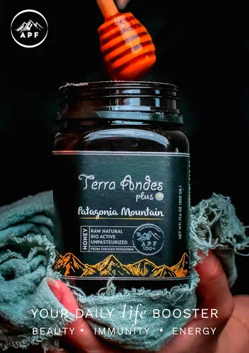 Miniatura 5 de Miel de Montaña Patagonia APF 100+ de TERRA ANDES PLUS Miel orgánica natural cruda. Mayor grado bioactivo. Fabricado en la Patagonia chilena. 100%