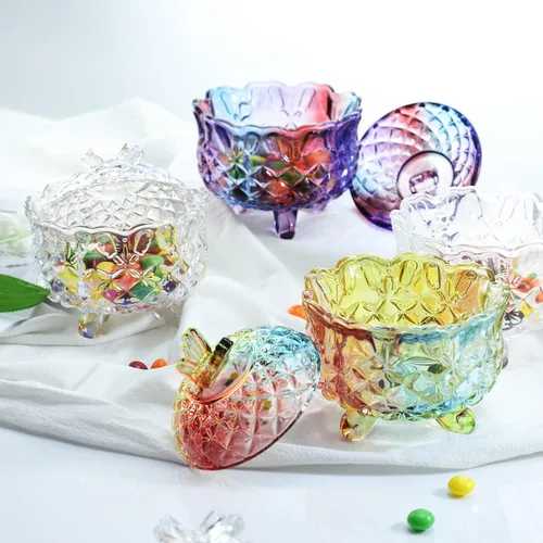 Miniatura 6 de SOCOSY Royal - Caja de dulces de cristal en relieve con tapa, joyero con pies, tarro de galletas, tarro de galletas, dulces de boda, tarros de bufé