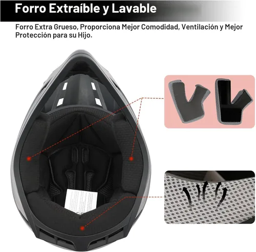Miniatura 4 de XFMT - Juego de casco DOT de cara completa con gafas y guantes para motocross, cuatrimoto y vehículos todoterreno para niños y jóvenes, diseño negro