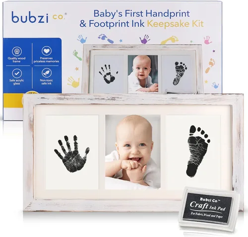 Miniatura 9 de Bubzi Co Kit de huellas de manos y marco de fotos de huellas para niñas y niños recién nacidos, set de regalo único para baby shower, decoraciones