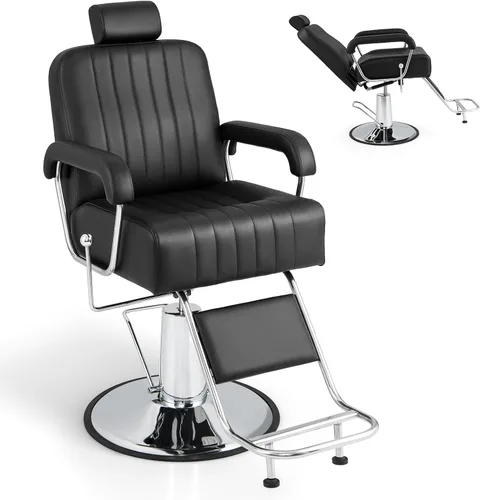 Giantex Silla de peluquería reclinable, silla de salón para estilista, respaldo reclinable, giro de 360 grados, ajuste de altura, bomba hidráulica