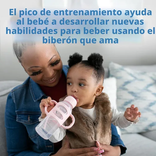 Miniatura 2 de Dr. Brown's Milestones - Botella de boquilla estrecha con 100% silicona, asas de fácil agarre y boquilla suave para sorber, 8 onzas, rosa claro