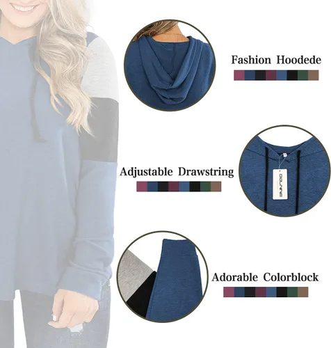 Miniatura 5 de DOLNINE Sudaderas con capucha de talla grande para mujer, sudaderas de manga larga con bloques