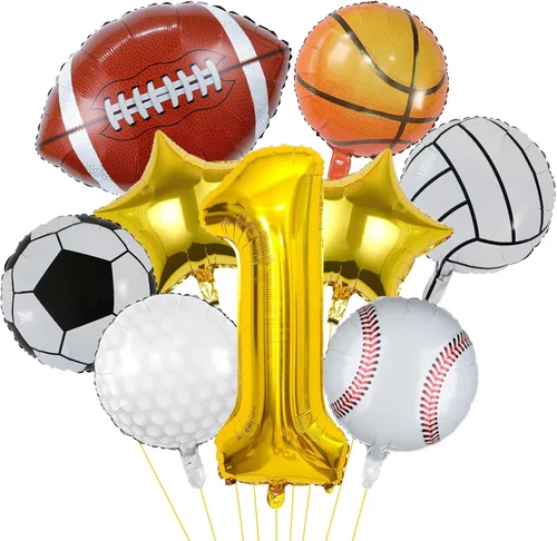 Miniatura 8 de 9 globos deportivos, fútbol, baloncesto, béisbol, voleibol, golf y fútbol, globo de aluminio de Mylar con número de cumpleaños deportivo