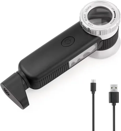 Miniatura 8 de Lupa de lupa de 30X, lupa de ojo portátil recargable por USB con 8 luces para costura, joyería, monedas, divisas, sellos