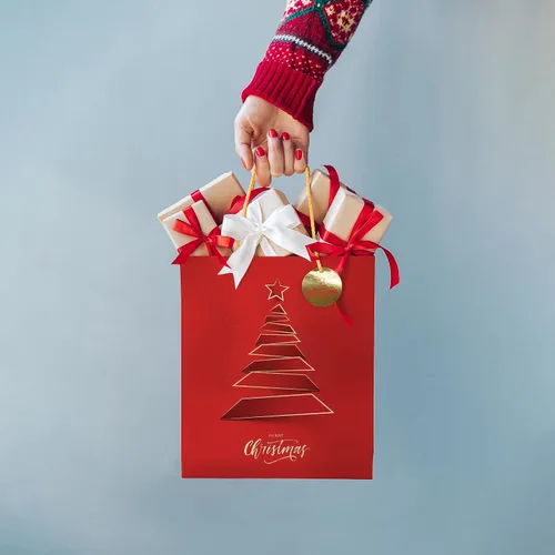 Miniatura 5 de easykart labels 12 bolsas de regalo de Navidad, rojo y verde metálico y acabado de textura con árbol de Navidad dorado y brillante, varios tamaños