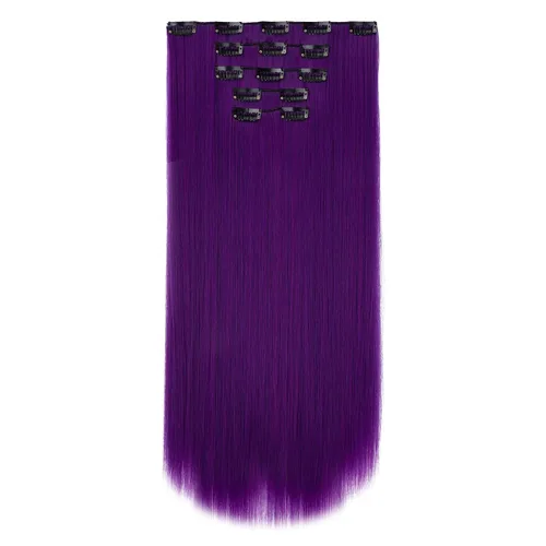 Miniatura 19 de Extensiones de cabello negro lacio, 2 juegos de extensiones de cabello con clip para mujeres, Halloween, 5 piezas de 22 pulgadas, piezas de cabello