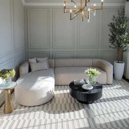 Miniatura 7 de Acanva Sofá de terciopelo moderno de lujo con respaldo curvado ajustado, estilo minimalista, sofá cómodo para sala de estar, apartamento, seccional