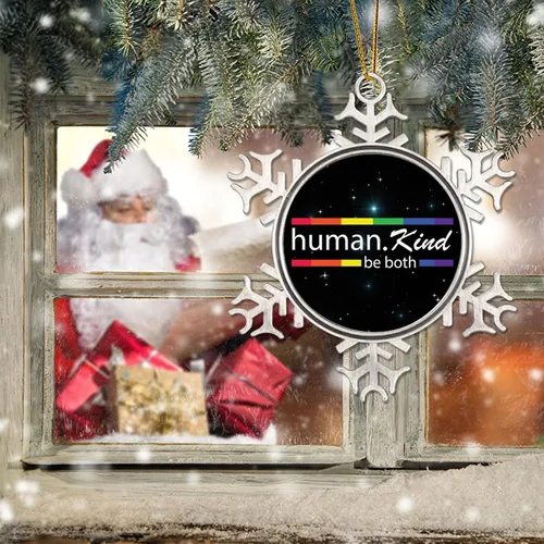 Miniatura 6 de Human Kind Be Both - Adorno para árbol de Navidad, bisexual, arco iris, orgullo, gay, LGBTQ, copo de nieve pansexual, colgante de árbol de Navidad