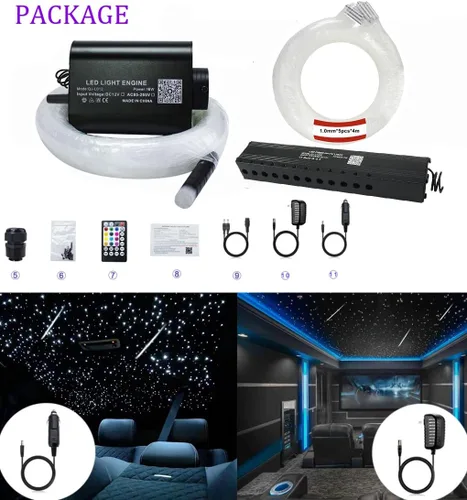 Miniatura 6 de AZIMOM Kit de Luminarias de Fibra Óptica Starlight Activadas por Sonido de 16W, 550pcs, Hebras de Fibra de 0.03in 13.1ft, Luz Pura Blanca, Modo