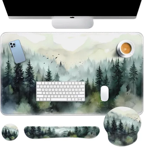 Miniatura 36 de Britimes Blue Sea - Juego de Alfombrilla de Teclado y Mouse Playa de Arena Rosa 4 en 1 Alfombrilla Grande + Reposamuñecas para Teclado +