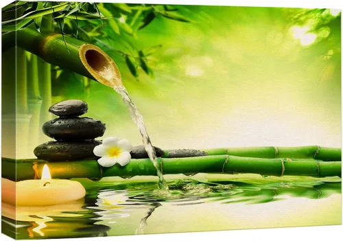 Miniatura 6 de Wall26 - Arte de pared estampado en lienzo con diseño de rocas negras en un lago tropical verde sereno, naturaleza floral, fotografía, realismo