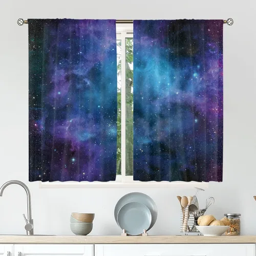 Miniatura 3 de Cortinas de cocina con diseño de galaxia para cocina, con bolsillo para barra, 27.5 pulgadas de ancho x 39 pulgadas de largo, decoración