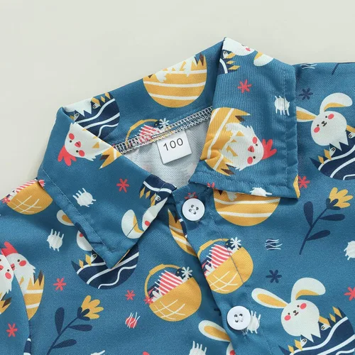 Miniatura 17 de Conjunto de 2 piezas de camiseta de manga corta con botones y pantalones cortos sólidos para bebé niño