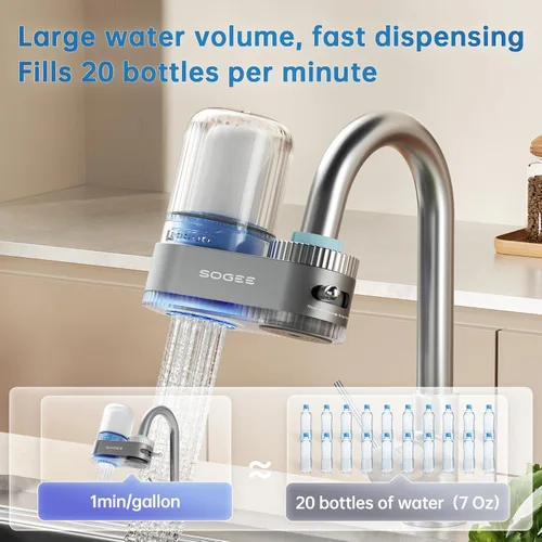 Miniatura 8 de Filtro de agua, filtro de agua para fregadero con filtros de cerámica y carbono, más de 200 galones, elimina cloro, olores, metales pesados, se