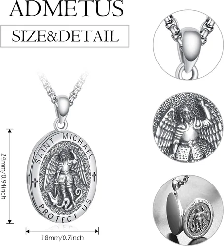 Miniatura 2 de ADMETUS Collar de plata de ley 925 con diseño de santo patrón, collar de amuleto, joyería de cruz para hombre con cadena Rolo de 0.098 in, 22