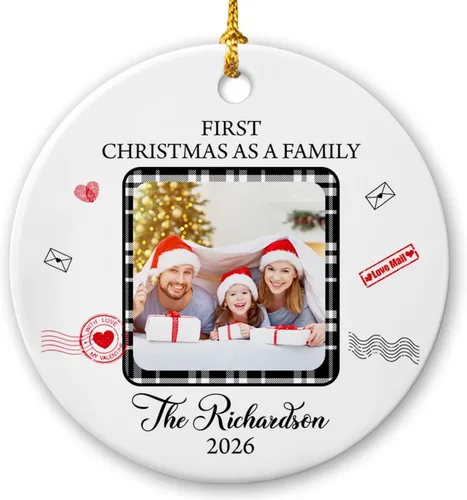 Miniatura 18 de Marco de fotos conmemorativo personalizado para mascotas, adorno de Navidad 2025, Un pedazo de mi corazón vive en el cielo, adorno de cerámica