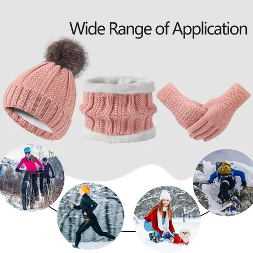 Miniatura 7 de Conjunto de bufanda de invierno para mujer, gorro de forro polar, bufandas para pantalla táctil, 3 en 1