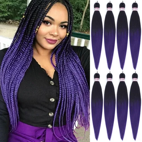 Miniatura 16 de BEFUNNY Cabello para Trenzar, Cabello para Trenzar Pre-Estirado, 24 Pulgadas 8 Paquetes Cabello Preestirado Ombré para Trenzas de Caja de Crochet