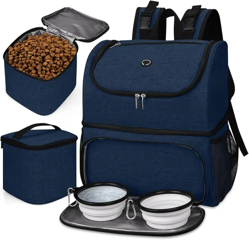 Miniatura 15 de BAGLHER Bolsa de viaje para perros, mochila de suministros para mascotas aprobada por aerolíneas, mochila de viaje para perros con 2 cuencos Negro-b