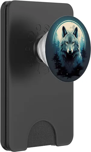 Miniatura 7 de lobo místico en el bosque en la luna llena PopSockets Standard PopGrip