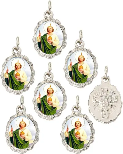 Miniatura 27 de Catholica Shop Colgante de medalla pequeña en tono plateado para ropa religiosa católica - Jesús, María y Santos, paquete de 6