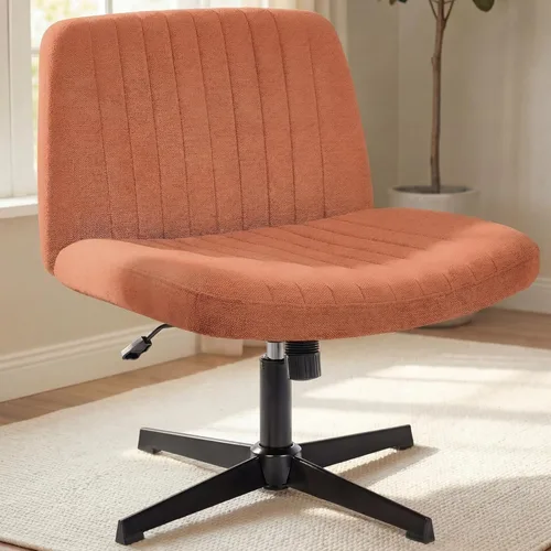 Miniatura 23 de NEO Chair Silla Criss Cross sin ruedas, sin brazos, con patas cruzadas, escritorio de oficina, silla ancha y cómoda de tocador para maquillaje, Beige