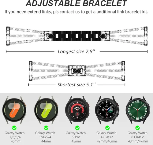 Miniatura 5 de FULLIFE Compatible with Samsung Galaxy Watch 7 6 5 4 FE Band 40mm 44mm for Women, Jewelry Metal Wristband Strap for Galaxy Watch 6 Classic 4 Classic