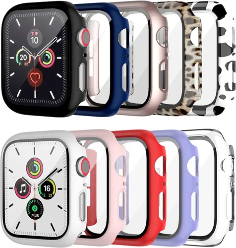 Paquete de 10 fundas para Apple Watch Series 3/2/1 de 1.496 pulgadas con protector de pantalla de vidrio templado, alta definición, resistente a los