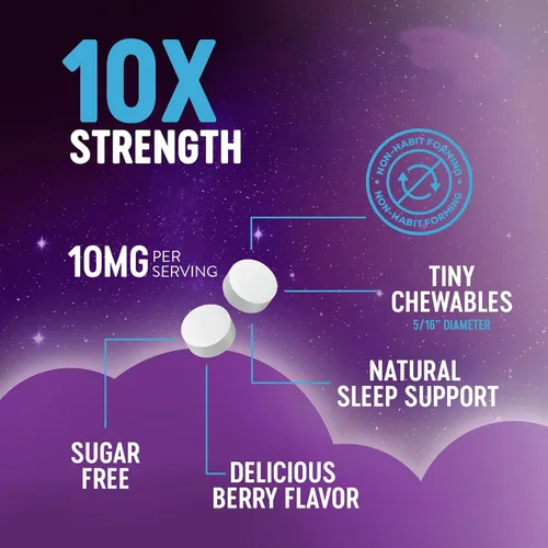 Miniatura 4 de Suplementos de apoyo para dormir de melatonina – Melatonina de disolución rápida de 10 mg por porción para adultos – Tabletas de melatonina