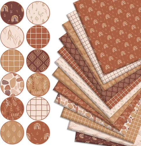Miniatura 3 de Whaline Paquetes de tela de algodón de otoño, terracota, bohemio, hojas de arce, a cuadros, con estampado de cuartos gruesos, telas de costura