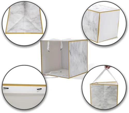 Miniatura 4 de HUAPRINT Bolsas de regalo de papel de mármol con asas, paquete de 12, bolsas de regalo cuadradas grandes de 10 x 10 x 10 pulgadas para compras