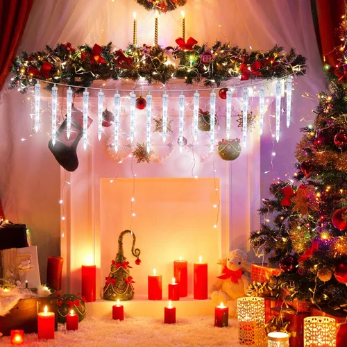 Miniatura 6 de Toodour Luces de carámbano de Navidad para exteriores, 20 tubos de 90 luces LED de carámbano con 8 modos, cadena de luz de cristal para interiores