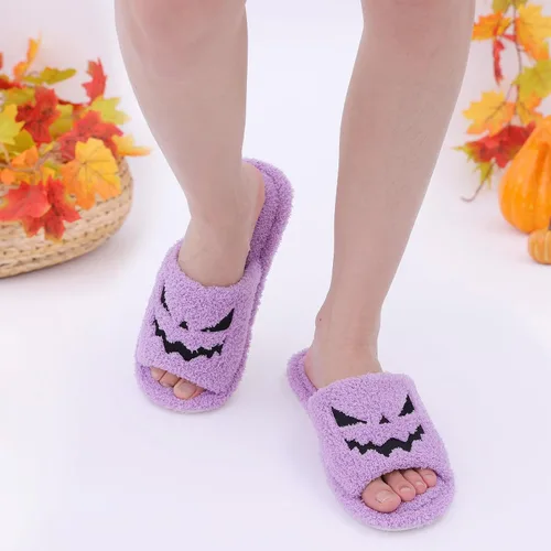 Miniatura 3 de shevalues Pantuflas de tela de rizo con punta abierta para mujer, pantuflas de espuma viscoelástica