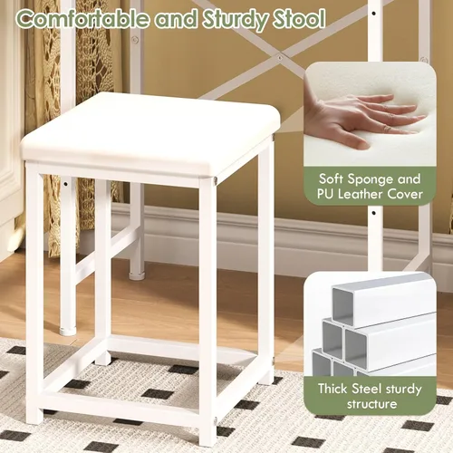Miniatura 4 de Mesa de tocador pequeña de 19.7" de ancho con espejo y silla, juego de mesa de maquillaje mini y linda con 2 cajones de almacenamiento de tela
