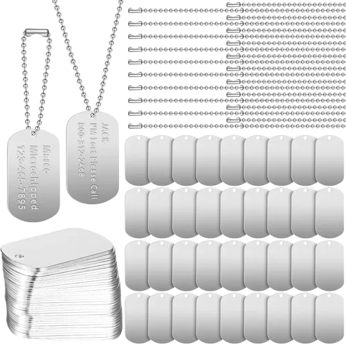 Miniatura 8 de Yinkin Juego de 200 etiquetas militares personalizadas para perro, incluye 100 etiquetas de perro de aluminio en blanco para grabar, 100 bolas