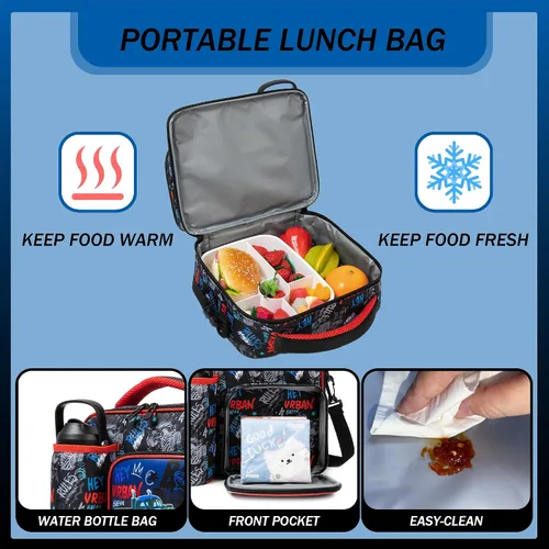 Miniatura 6 de Caja Bento para Niños Lonchera para Niños Caja Bento para Niños Juego de Lonchera con 5 Compartimentos Botella de Acero Inoxidable para Agua, Bolsa