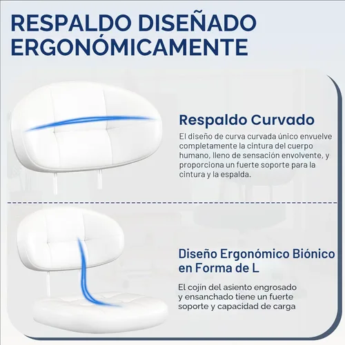 Miniatura 3 de Misolant Silla de tocador con respaldo, pequeña silla de oficina sin brazos con ruedas y soporte lumbar, cómodas sillas de escritorio de piel Blanco