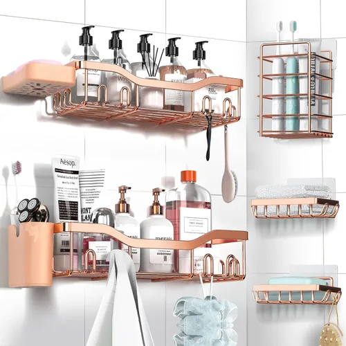 Miniatura 25 de NESOMI Organizador de Ducha Adhesivo Juego de 7 Piezas, Estantes de Baño de Acero Inoxidable a Prueba de Óxido, Accesorios de Almacenamiento sin