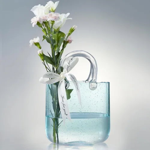 Jarrón de cristal grueso para regalo de flores (hecho a mano con cristal de 0.197 in, bonito jarrón transparente único con caja de regalo reforzada,