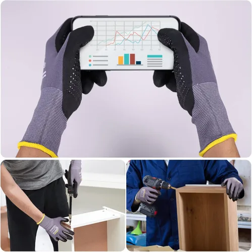 Miniatura 4 de LOCCEF Guantes de Trabajo con Revestimiento de Nitrilo MicroFoam - 6 Pares, Resistencia Tejido Sin Costuras de Nylon, Puntos en la Palma, Guantes