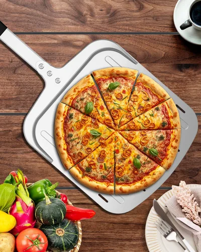 Miniatura 7 de Pala de pizza de 12 pulgadas, pala de aluminio para pizza (12 x 13.7 pulgadas) con diseño perforado y mango resistente al calor, herramienta