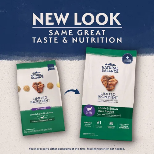 Miniatura 2 de Natural Balance - Comida seca para perros de raza grande con ingredientes limitados, fórmula de granos saludables, cordero y arroz moreno, 12 libras